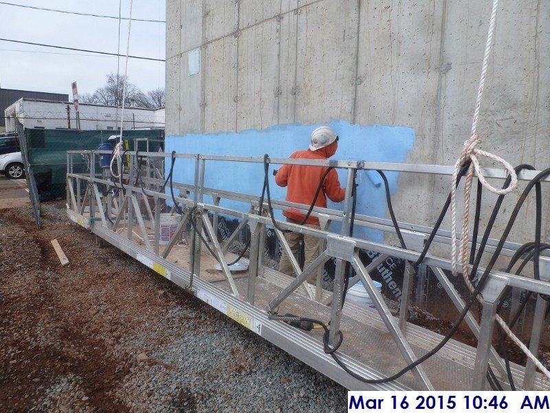 Started waterproofing the Stair -2-Elev. 4  shear wall at the South Elevation